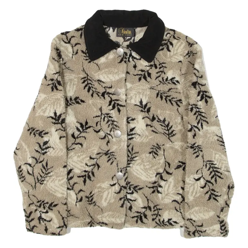 DAVID PAUL Womens Fleece Jacket Beige 90s Floral M