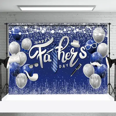 Navy Blue Silver Balloons Fathers Day Party Backdrop - Aperturee