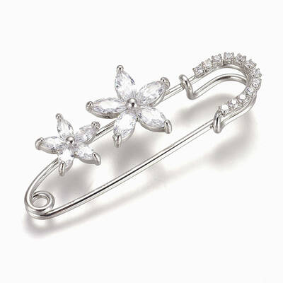 Brass Micro Pave Cubic Zirconia Safety Brooch