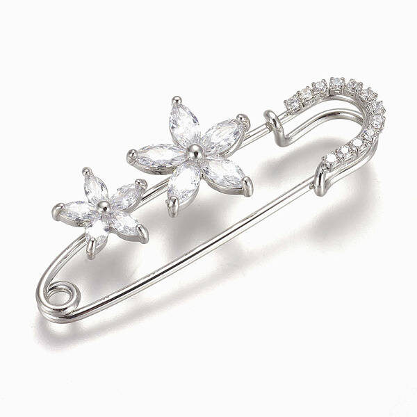 Brass Micro Pave Cubic Zirconia Safety Brooch