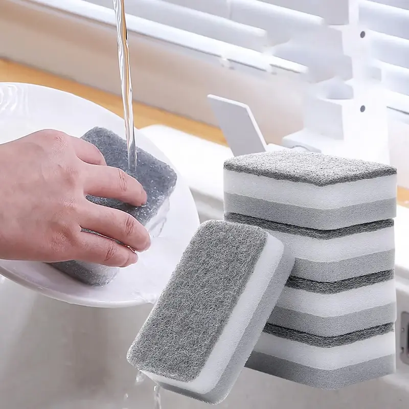 5pcs/Set Kitchen Cleaning Sponge, Double Sided Anti-Scratch Dish Wash Sponge, Cleaning Pad for Kitchen Plate Pot Bowl Bottle
