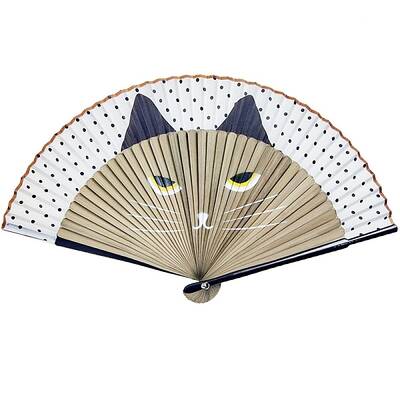 Cat Pattern Bamboo with Satin Folding Fan