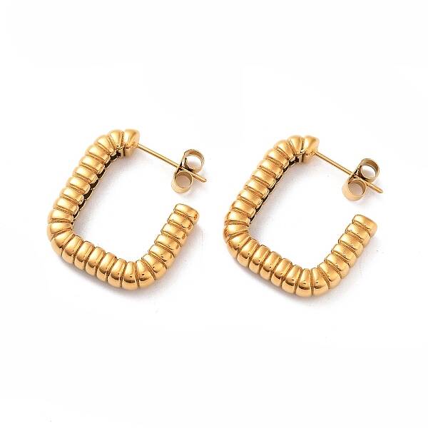 Ion Plating(IP) 304 Stainless Steel Rectangle Stud Earrings for Women
