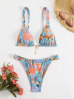 Two-piece Set Women's All Over Print Bikini Set, Casual Fashion Chic Swim Top & Swim Bottom Set for Beach Holiday Vacation, L...