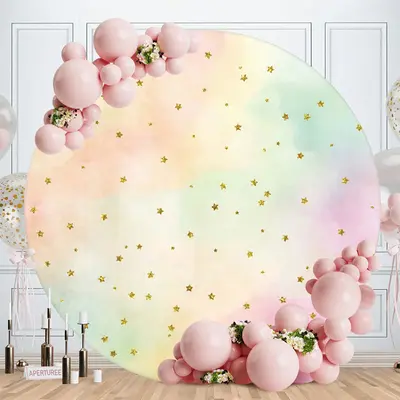 Aperturee Glitter Little Star Round Birthday Backdrop