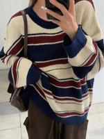 Women's Colorblock Striped Print Drop Shoulder Sweater, Casual Long Sleeve Round Neck Jumper for Fall & Winter, Fashion Ladie...