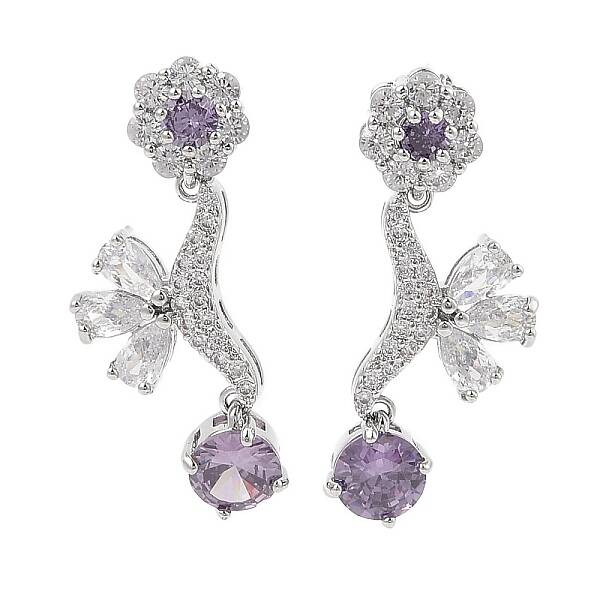 Brass Pave Cubic Zirconia Flower Stud Earrings for Women