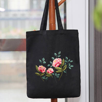 DIY Peony Pattern Tote Bag Embroidery Kit