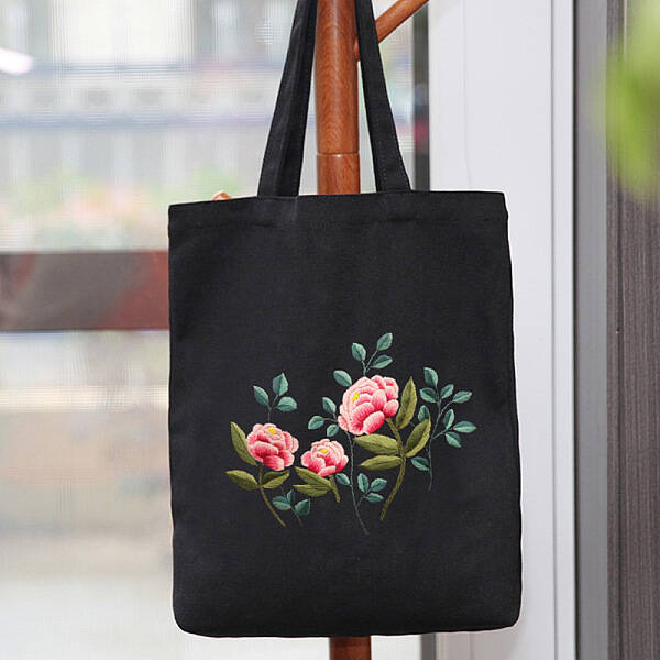 DIY Peony Pattern Tote Bag Embroidery Kit