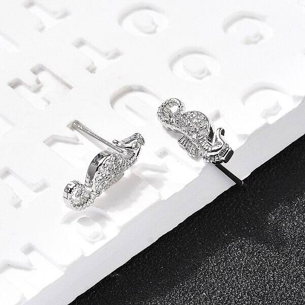 Sea Horse Brass Micro Pave Cubic Zirconia Ear Studs