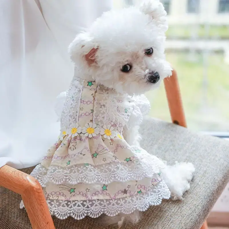 Cat Floral Print Lace Pet Dress, 1 Count Elegant Princess Style Summer Dog Dress for Small Girl Puppies Doggies Kittens, Fash...