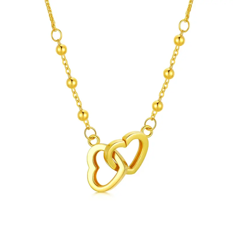 18K Gold Interlocking Hearts Pendant Necklace For Women