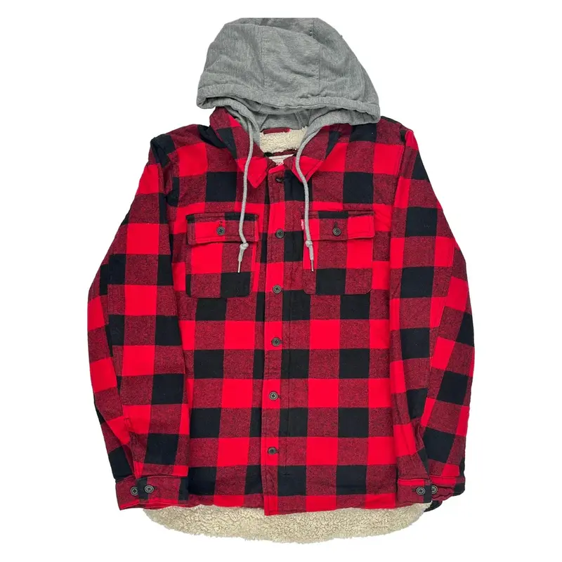 Levis Checked Overshirt - Large Red Cotton Blend