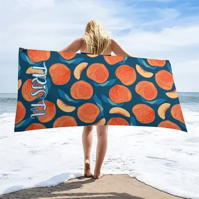 Custom Name Blue Peach Fruit Beach Towel For Girls - Aperturee