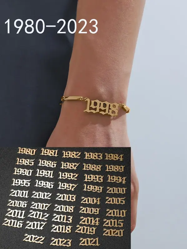 Simple Hip Hop Style Stainless Steel Link Bracelet, Fashionable Number Bracelet for Birthday, Anniversary, Trendy Accessories...