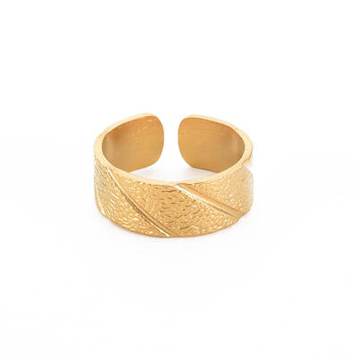 Ion Plating(IP) 304 Stainless Steel Textured Open Cuff Ring for Women