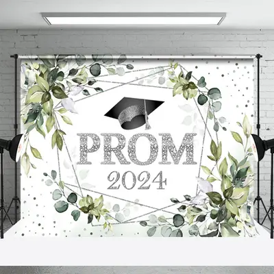 Green Plant Silver Dots Prom 2024 Dance Backdrop - Aperturee
