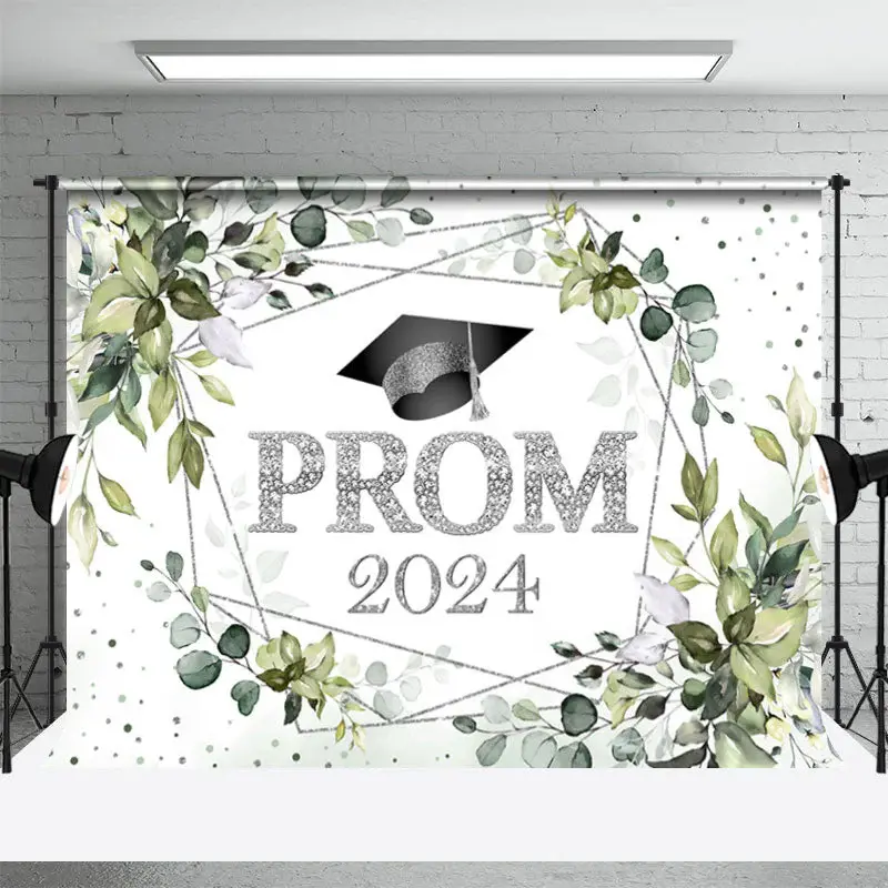 Green Plant Silver Dots Prom 2024 Dance Backdrop - Aperturee