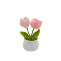 Crochet Tulip Flower Potted Plant Ornament, 1 Count Handmade Knitted Tulip Flower Ornament, Cute Car Decor, Decorative Flower...