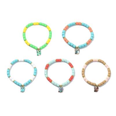 Polymer Clay Column Beaded Stretch Bracelets