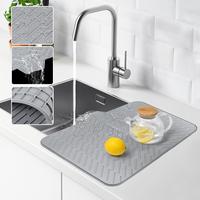 Large Size Silicone Dish Drying Mat with Built-in Drain Lip Dish Drainer Mats for Kitchen Counter Easy-Clean Drainage Pad Hig...