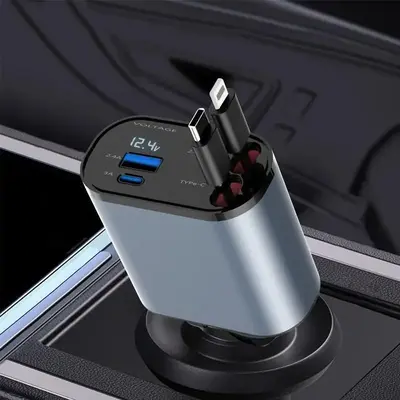 4 In 1 Mobile Phone Charging Car Charger, Multifunctional Retractable Cable & USB Car Charger Adapter, Car Electrical Applian...