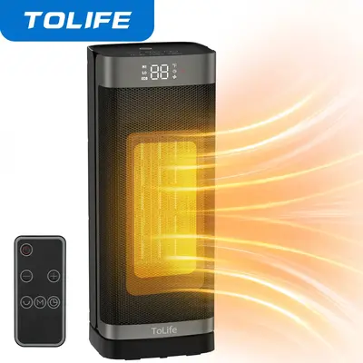 ToLife Space Heater Indoor With Remote, 1500W PTC Electric Heater, 60°Oscillating, 4 Modes, 12h Timer, Safety Protection, Po...