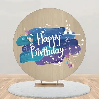 Blue Oil Paint Brown Stripe Round Birthday Backdrop - Aperturee