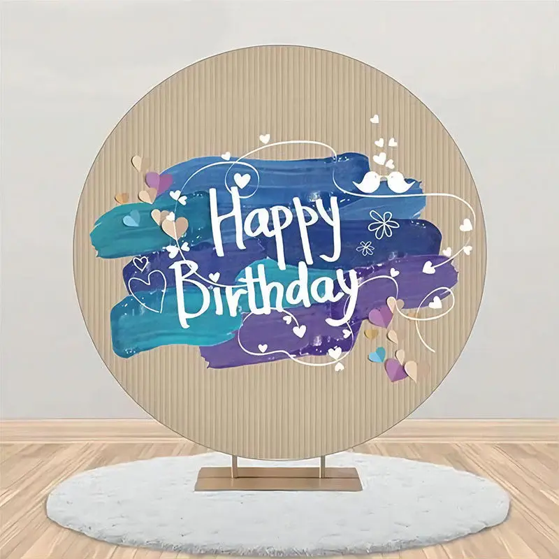 Blue Oil Paint Brown Stripe Round Birthday Backdrop - Aperturee