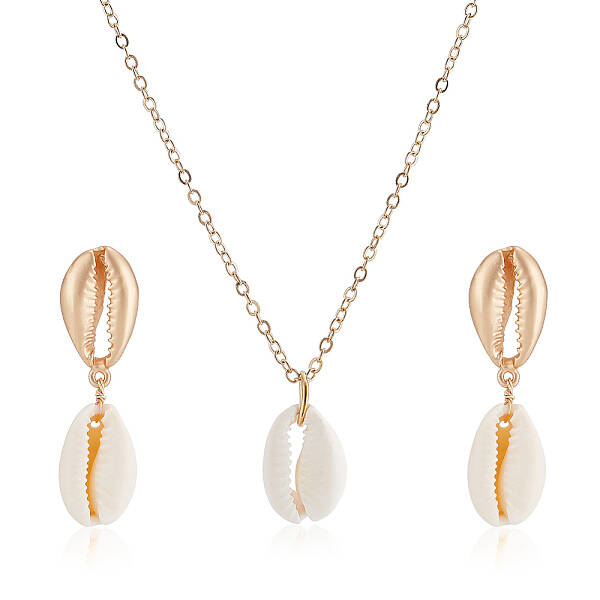Nnatural Shell Dangle Stud Earrings & Pendant Necklace