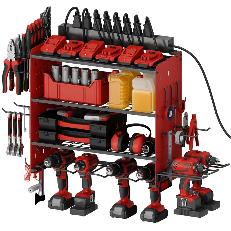 Sttoraboks Modular Power Tool Organizer with Charging Station, Wall Mount Garage, Heavy Duty Tool Battry Holder Built in 8 Ou...