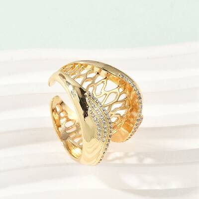 Brass Micro Pave Clear Cubic Zirconia Open Cuff Rings for Women