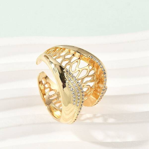 Brass Micro Pave Clear Cubic Zirconia Open Cuff Rings for Women