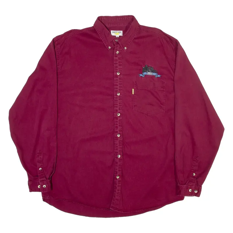 SWITCHER Mens Plain Shirt Red Long Sleeve L