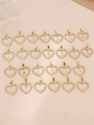 Fashion A-z Stainless Steel Heart Letter Pendant Necklace As Gift, Trendy Personalized Hollow Out Rhinestones Matching Jewelr...