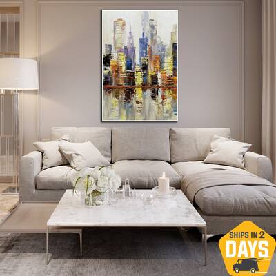 Original Colorful City Modern Oil Painting Abstract Urban Light Creative Wall Art for Office Decor | CITY LIGHT 36"x24&q...