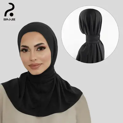 RIMAIRE Soft Jersey Plain Hijab Scarf 2025 Premium Stretch Muslim Instant Hijab for Women - Breathable Set with Practical Hea...