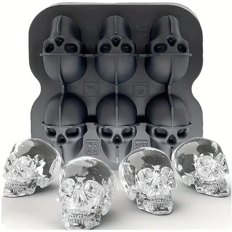 Skull Shaped Ice Ball Mold, Silicone Reusable Multi-grid Ice Cube Tray, Kitchen Gadget for Home Party, Kitchen Accessories, G...