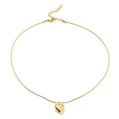 Ion Plating(IP) 304 Stainless Steel Heart Pendant Necklace with Round Snake Chains for Women