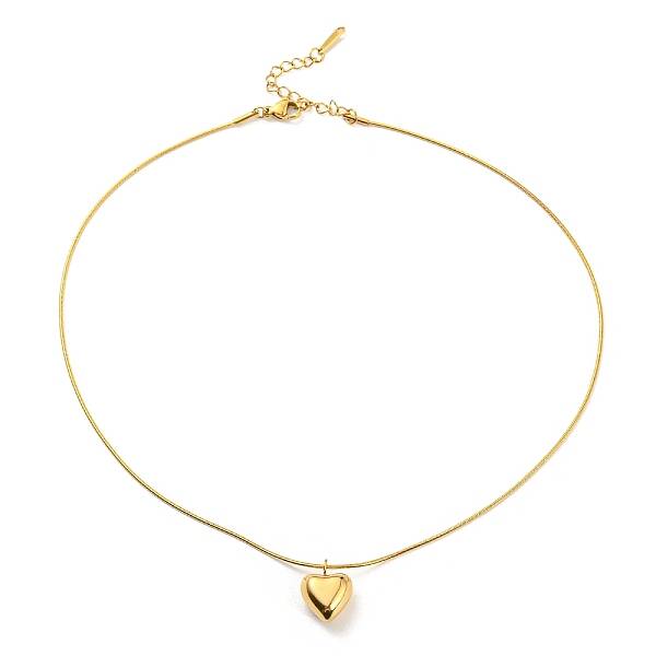 Ion Plating(IP) 304 Stainless Steel Heart Pendant Necklace with Round Snake Chains for Women