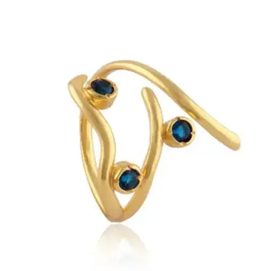 18k Gold-Plated Brass with Sapphire Stones Ring | Title: Title