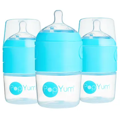 PopYum 5 oz Blue Anti-Colic Formula Making Baby Bottle, 3-Pack with #1 Slow Flow Nipples