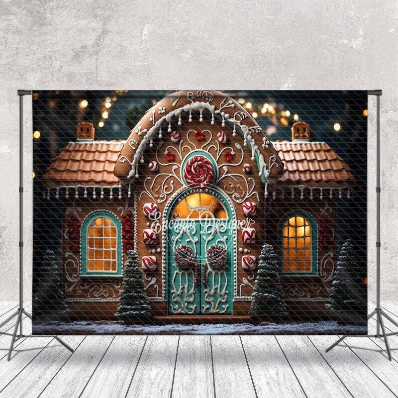 Bokeh Lights Gingerbread House Christmas Backdrop - Aperturee