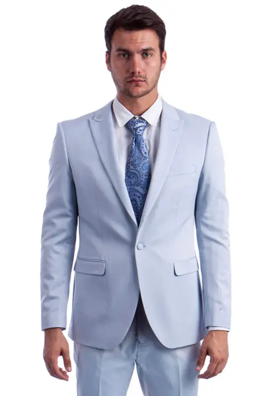 Light Blue Slim Fit Suit for Men - One Button Peak Lapel Basic