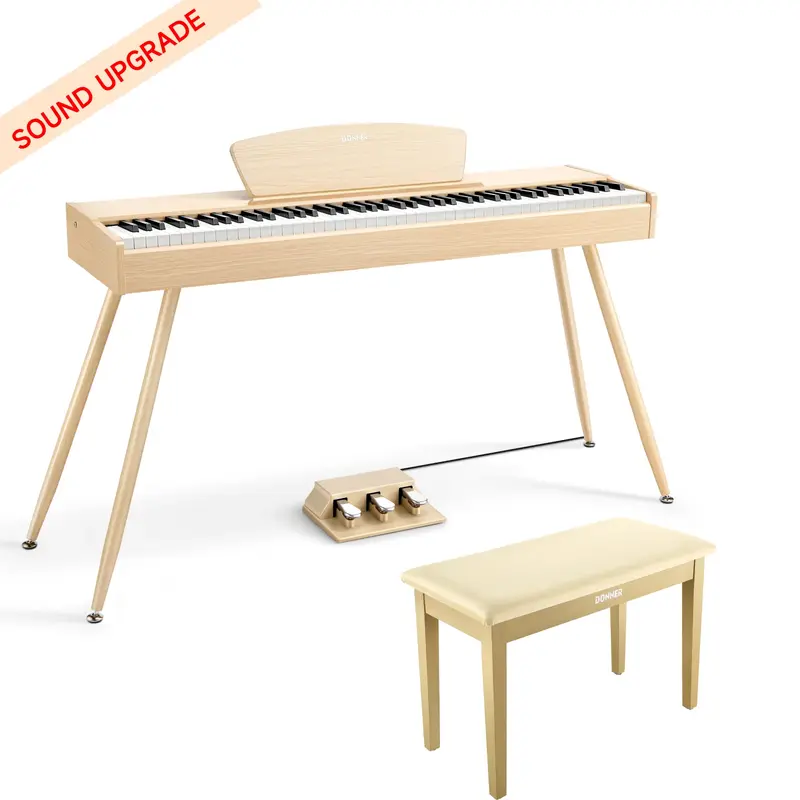 Donner DDP-80 Wooden Digital Piano - Light Oak Sound Upgrade / Piano+Light Oak Two Seated Bench