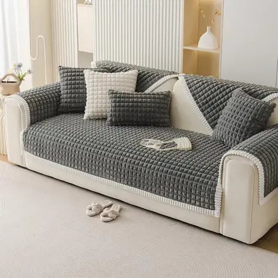 Solid Color Geometric Pattern Sofa Cover, 1 Count Soft Comfortable Non-slip Couch Cushion Cover, Decor Pillowcase without Fil...