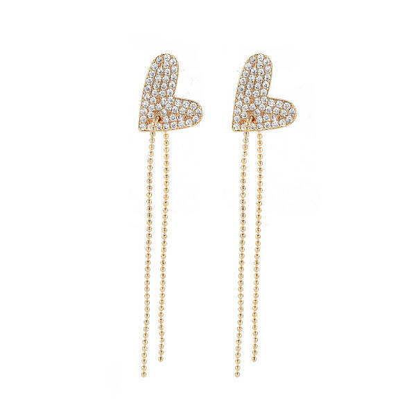Real 18K Gold Plated Heart with Long Tassel Stud Earrings