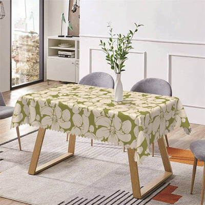Green Yellow Petal Print Spring Rectangle Tablecloth - Aperturee