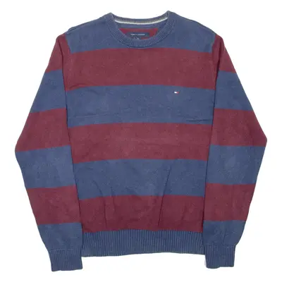 TOMMY HILFIGER Mens Patterned Jumper Maroon Striped Tight Knit M