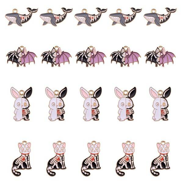 20Pcs 4 Style Halloween Alloy Enamel Pendants